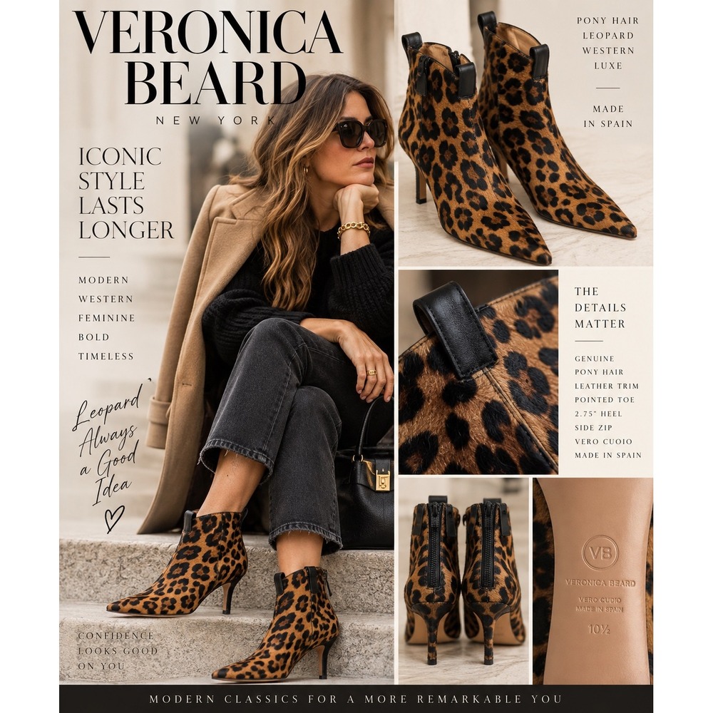 Veronica Beard Leopard Pony Hair Western Cowgirl Pointed Toe Boots 10.5